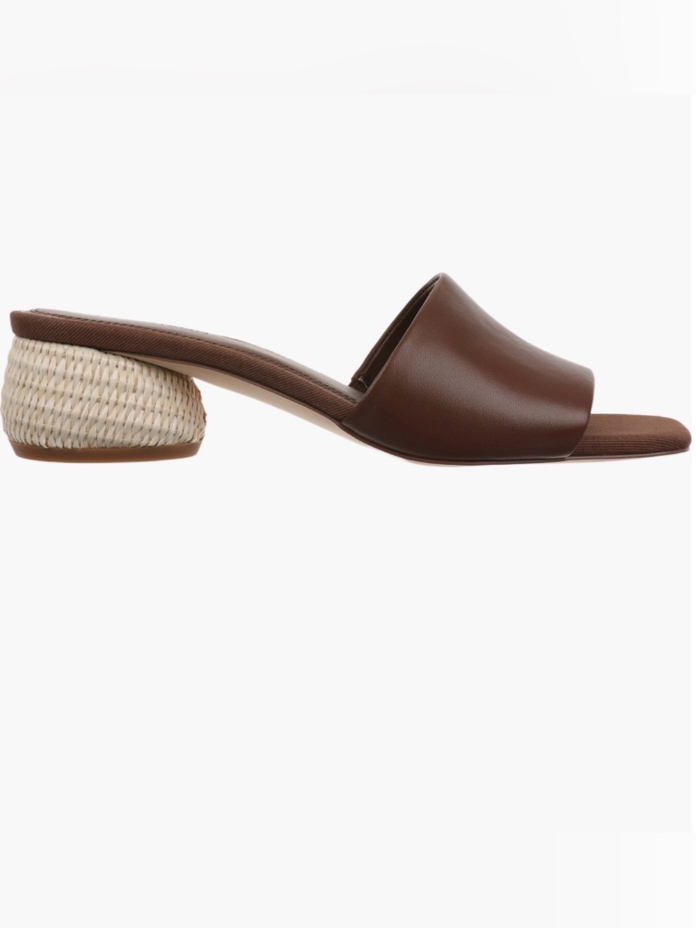 Nordstrom Brown Leather Slide Mules with Woven Block Heel
